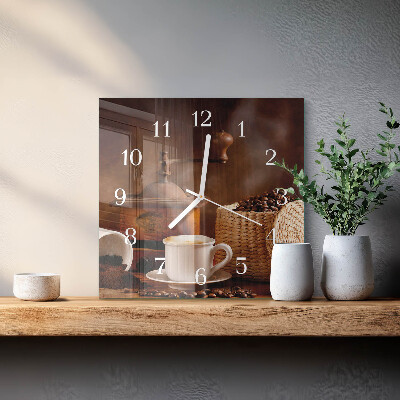 Horloge carrée en verre Une tasse de café