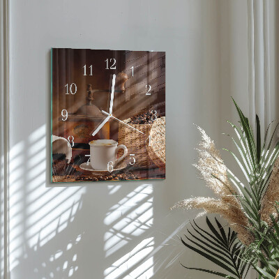 Horloge carrée en verre Une tasse de café