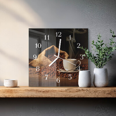 Horloge carrée en verre Café en grains