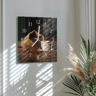 Horloge carrée en verre Café en grains