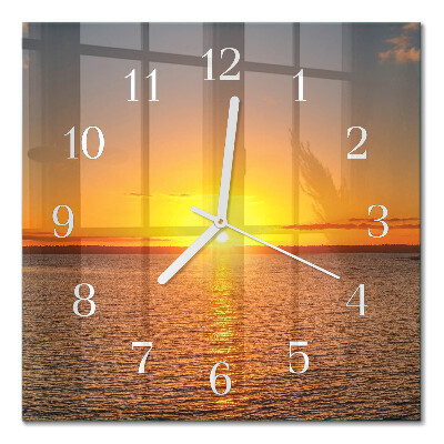 Horloge carrée en verre Coucher de soleil