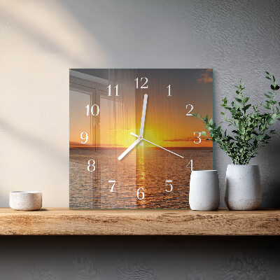 Horloge carrée en verre Coucher de soleil