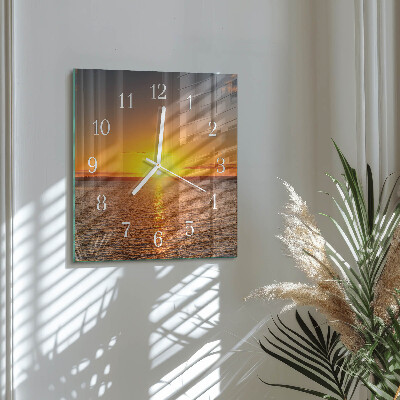 Horloge carrée en verre Coucher de soleil