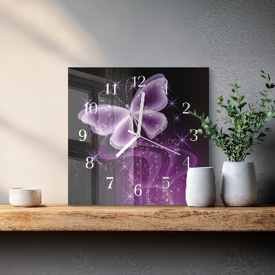 Horloge carrée en verre Papillon