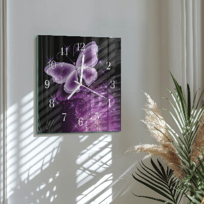 Horloge carrée en verre Papillon