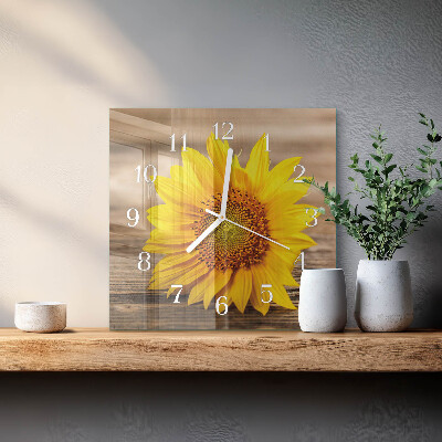 Horloge carrée en verre Tournesol