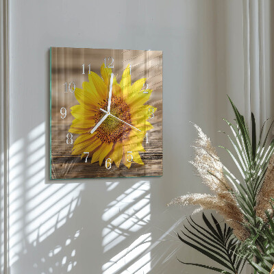 Horloge carrée en verre Tournesol