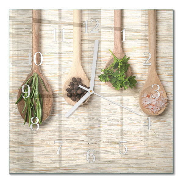 Horloge carrée en verre Cuillère en bois