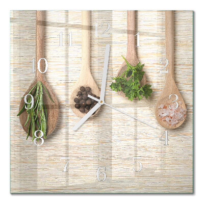 Horloge carrée en verre Cuillère en bois