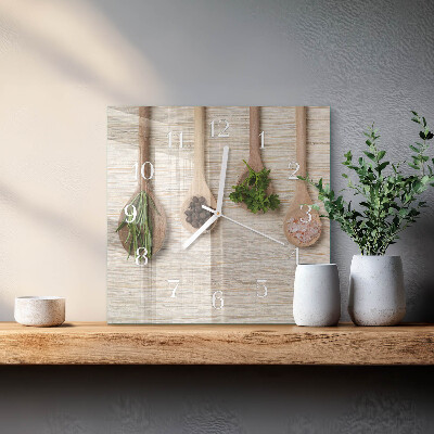 Horloge carrée en verre Cuillère en bois