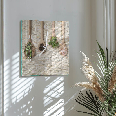 Horloge carrée en verre Cuillère en bois