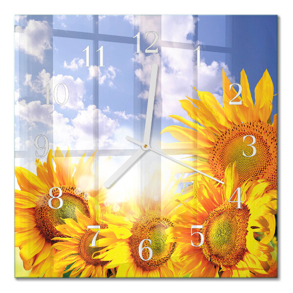 Horloge carrée en verre Tournesols