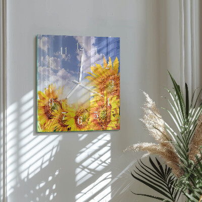 Horloge carrée en verre Tournesols