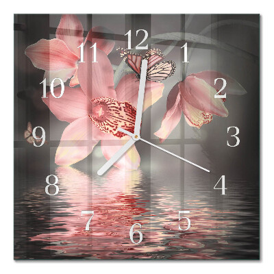Horloge carrée en verre Orchidée