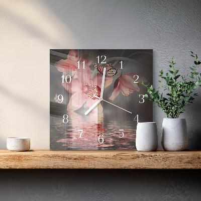 Horloge carrée en verre Orchidée