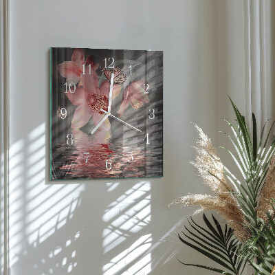 Horloge carrée en verre Orchidée