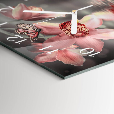 Horloge carrée en verre Orchidée