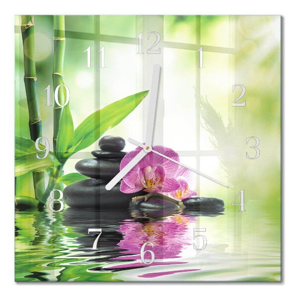 Horloge carrée en verre Spa orchidée
