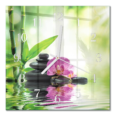 Horloge carrée en verre Spa orchidée