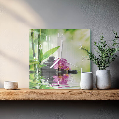 Horloge carrée en verre Spa orchidée