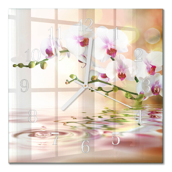 Horloge carrée en verre Orchidée
