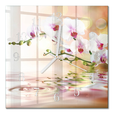 Horloge carrée en verre Orchidée