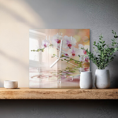Horloge carrée en verre Orchidée