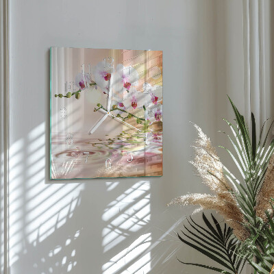 Horloge carrée en verre Orchidée