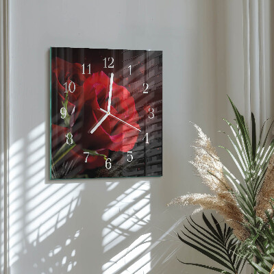 Horloge carrée en verre Roses