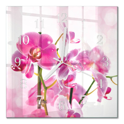 Horloge carrée en verre Orchidée