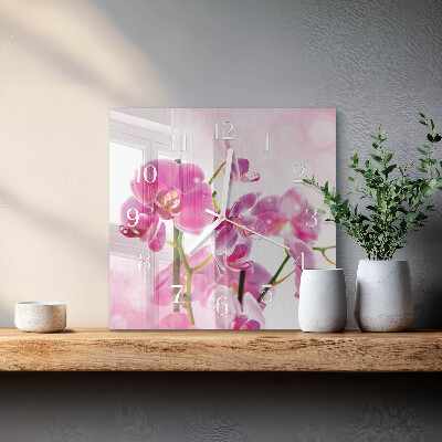 Horloge carrée en verre Orchidée