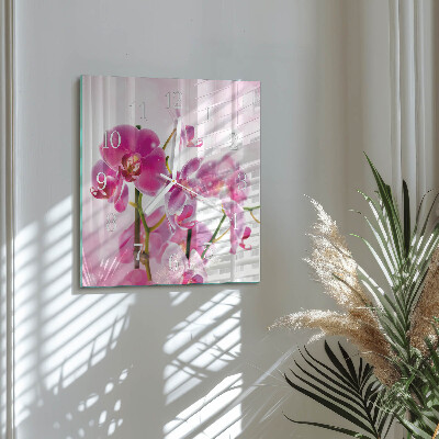 Horloge carrée en verre Orchidée