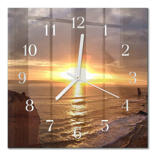 Horloge carrée en verre Coucher de soleil