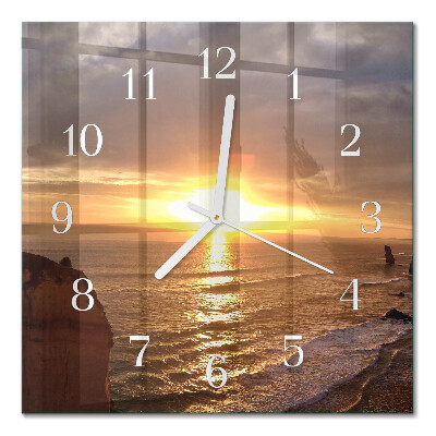 Horloge carrée en verre Coucher de soleil