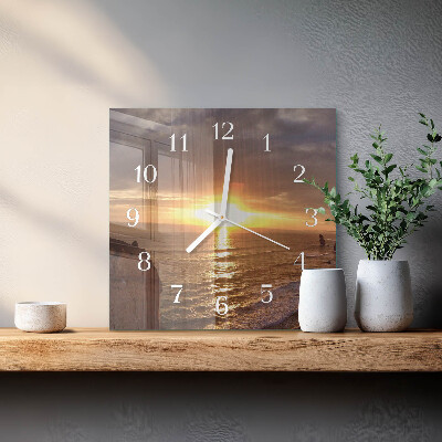 Horloge carrée en verre Coucher de soleil