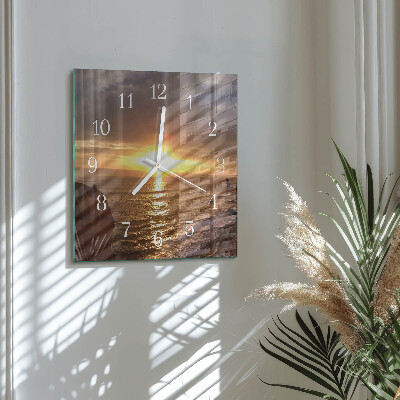 Horloge carrée en verre Coucher de soleil