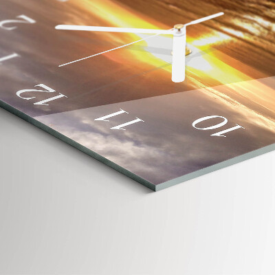 Horloge carrée en verre Coucher de soleil