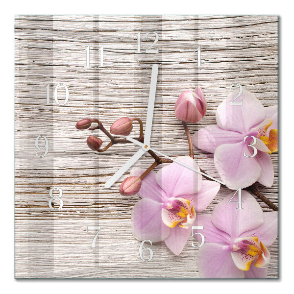 Horloge carrée en verre Orchidée