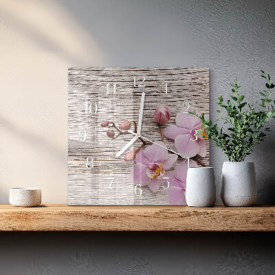 Horloge carrée en verre Orchidée