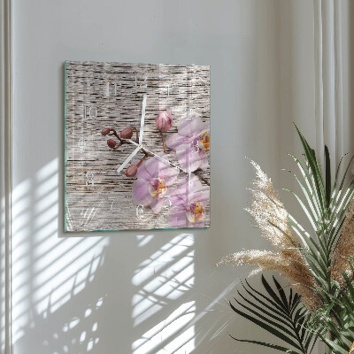 Horloge carrée en verre Orchidée