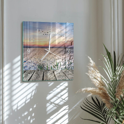 Horloge carrée en verre Lac