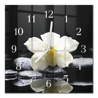 Horloge carrée en verre Pierres et orchidées