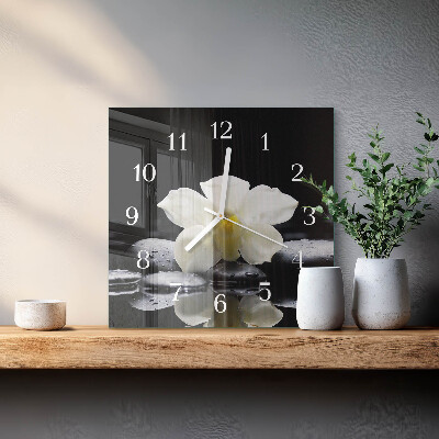 Horloge carrée en verre Pierres et orchidées