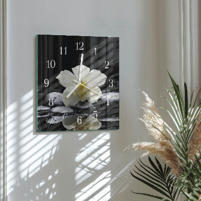 Horloge carrée en verre Pierres et orchidées
