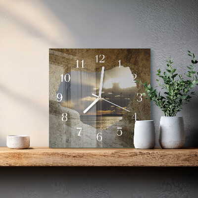 Horloge carrée en verre Cœur dans le rocher