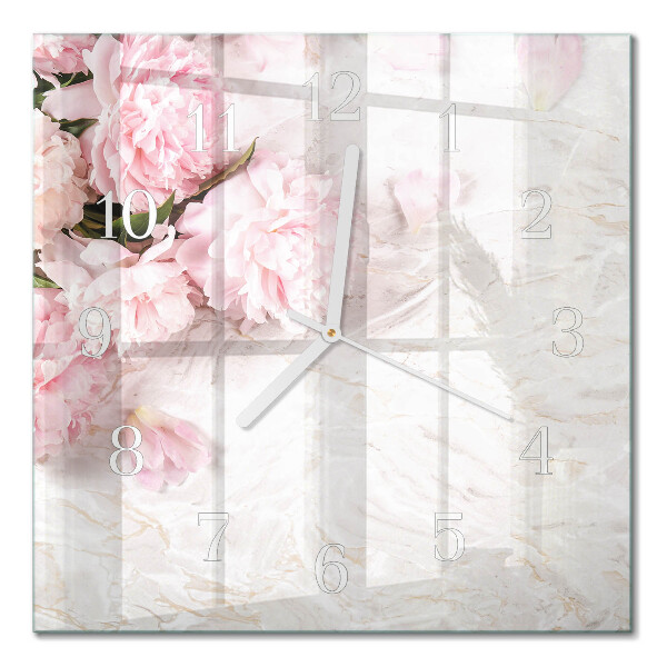 Horloge carrée en verre Fleurs