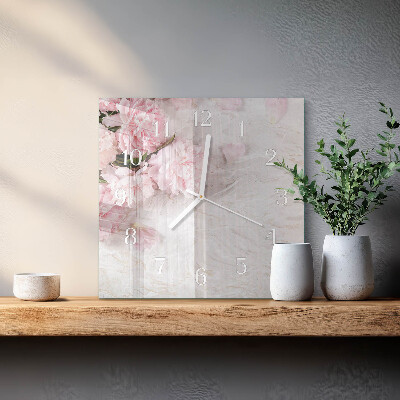 Horloge carrée en verre Fleurs