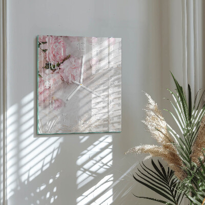 Horloge carrée en verre Fleurs
