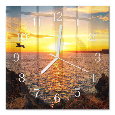 Horloge carrée en verre Coucher de soleil