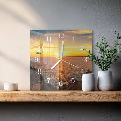 Horloge carrée en verre Coucher de soleil
